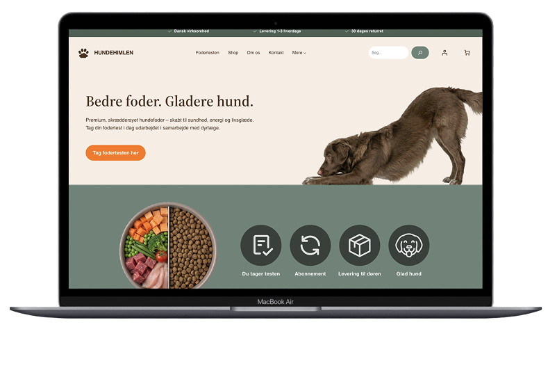 Hundehimlen webshop vist på en bærbar computer