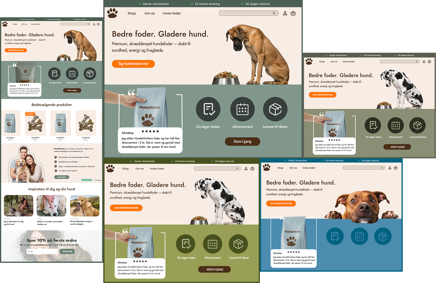 Forskellige design af Hundehimlens landingpage